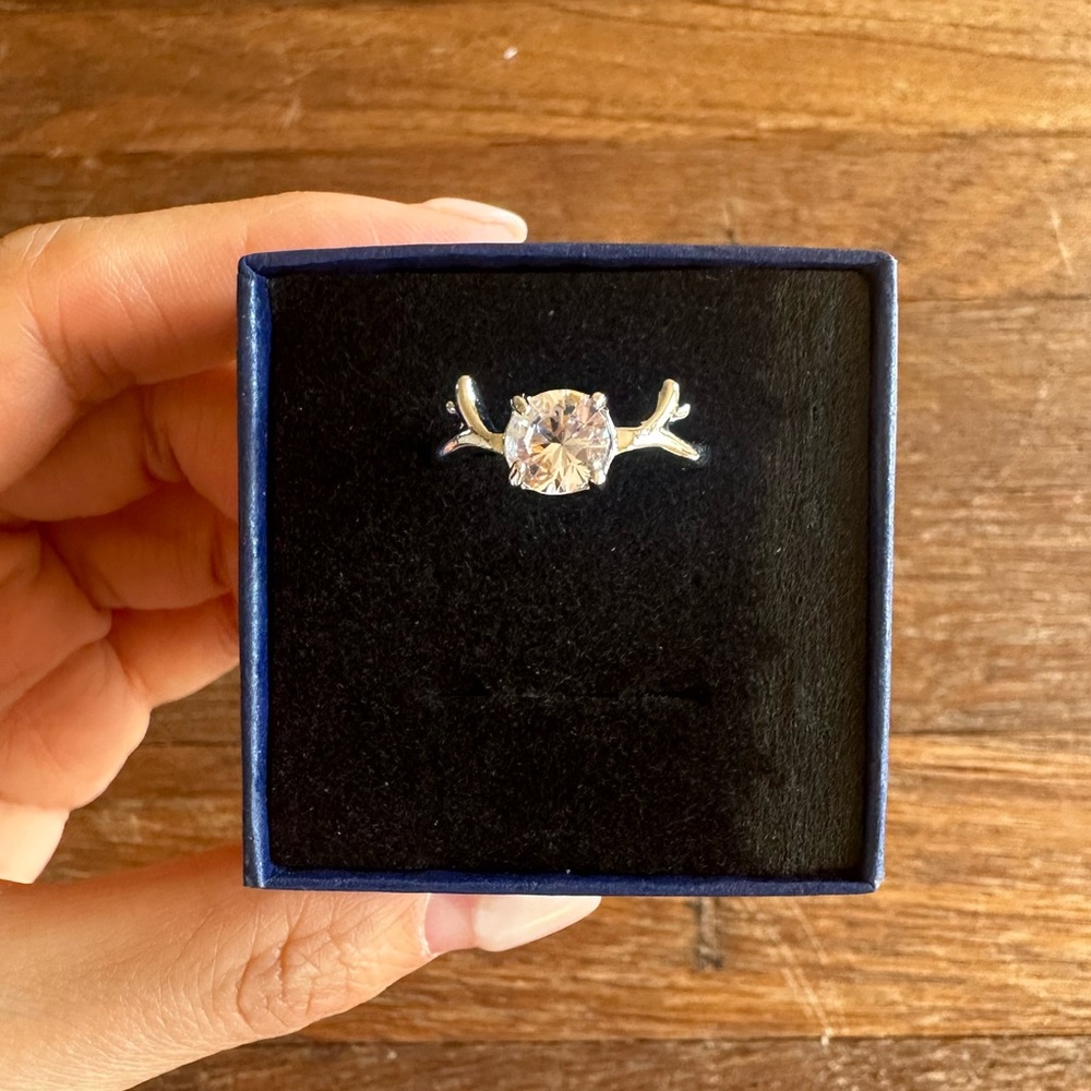 Deer Antler CZ Ring Size 8 Silver Tone Statement Ring Cute Y2K Jewelry Gift